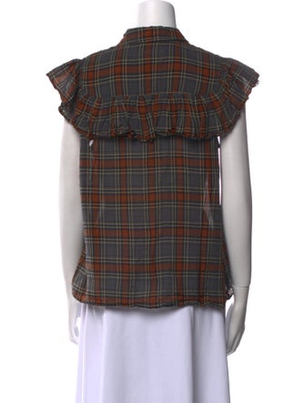 The Great Plaid Print Short Sleeve Button-Up Top