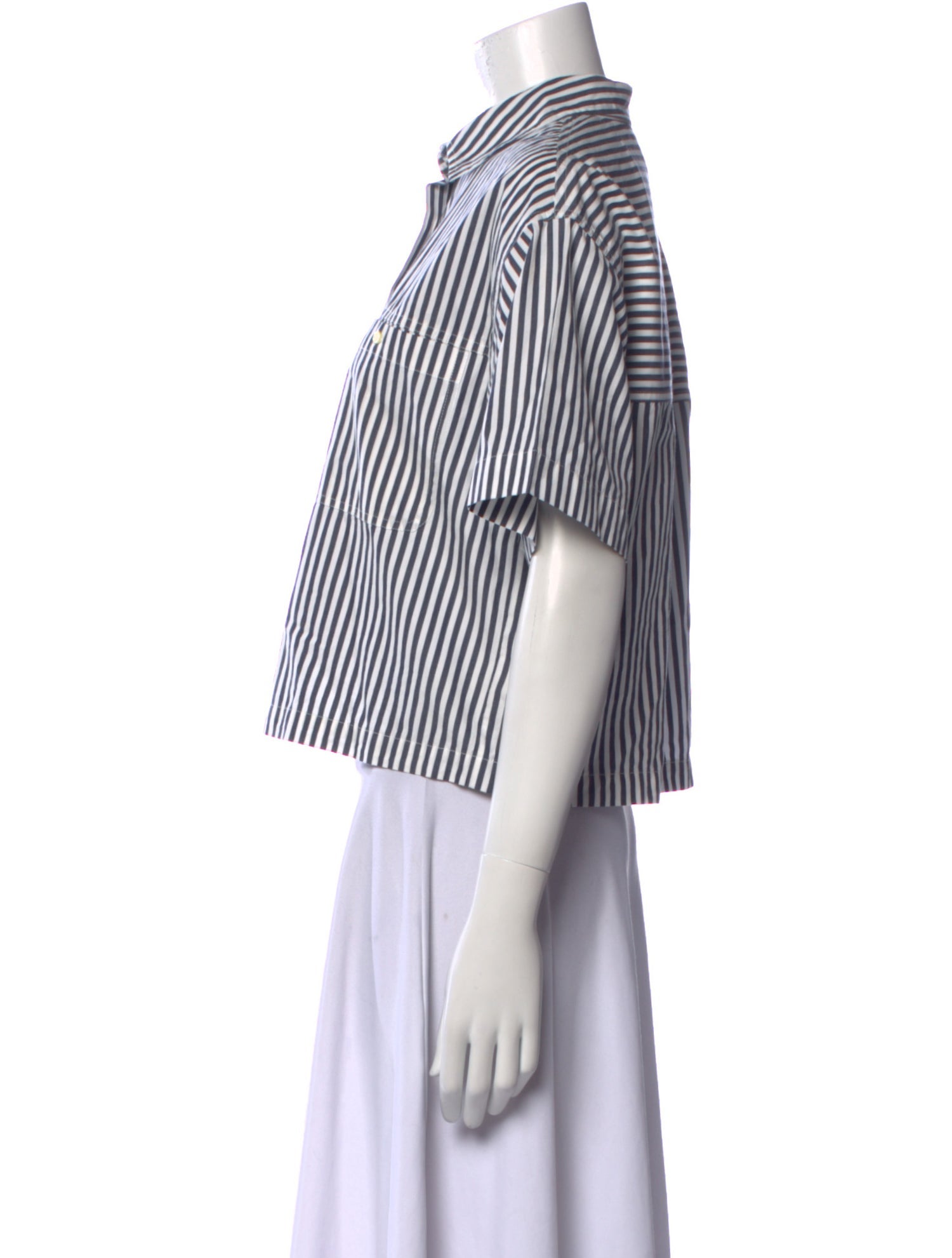 The Great Striped Short Sleeve Button-Up Top