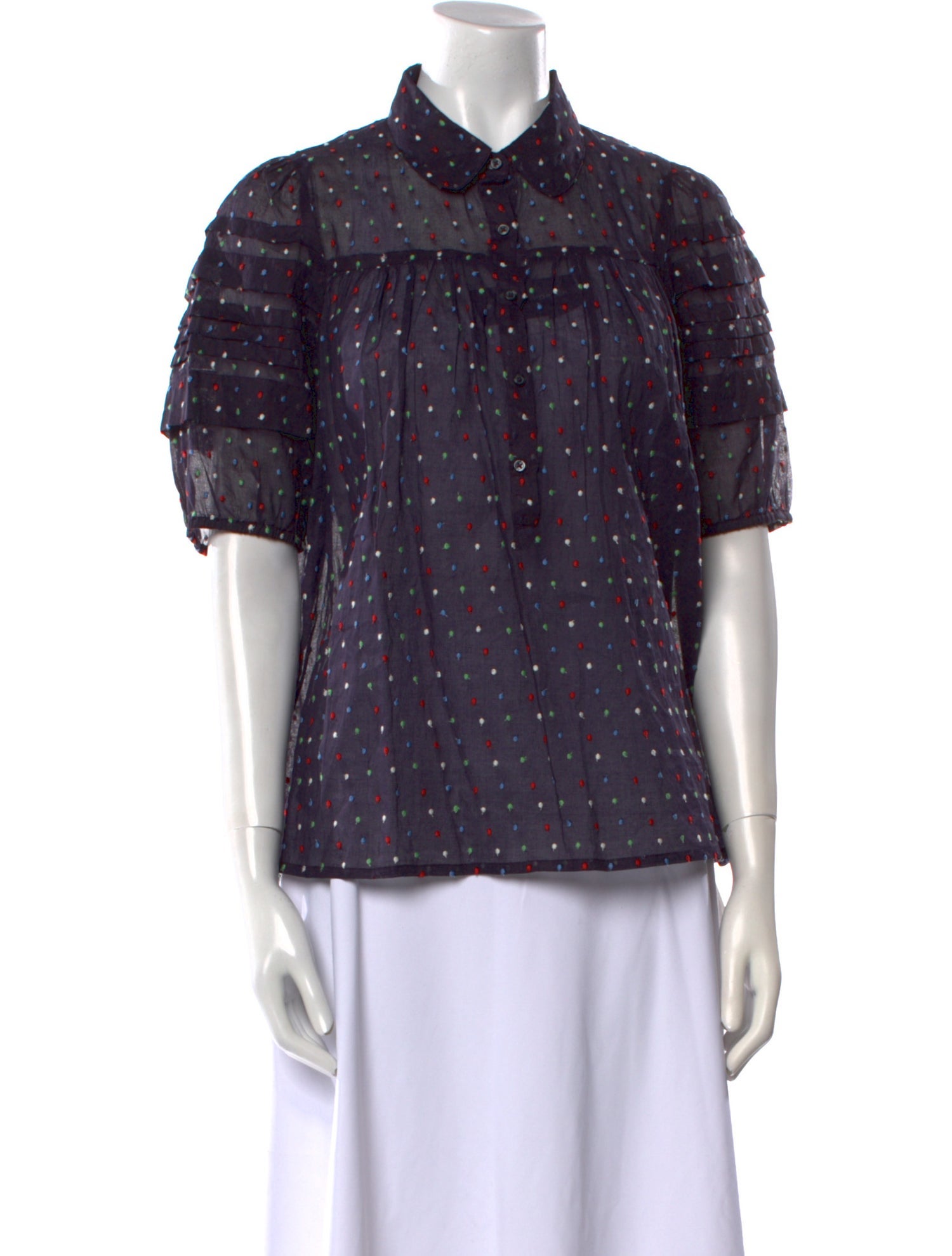 The Great Printed Short Sleeve Button-Up Top