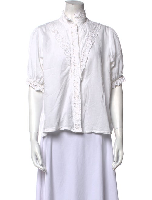 The Great Mock Neck Short Sleeve Button-Up Top