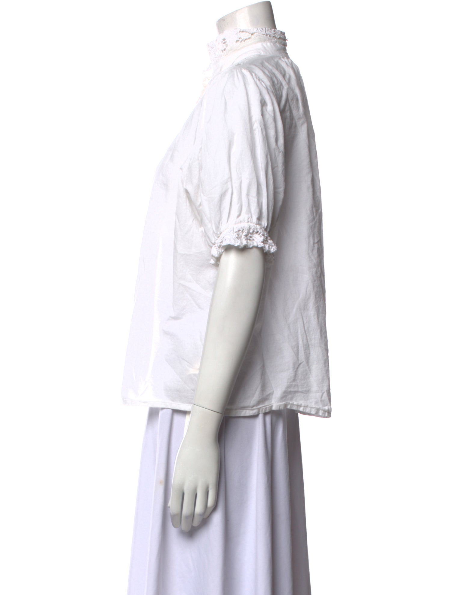 The Great Mock Neck Short Sleeve Button-Up Top