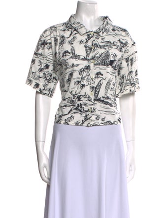 The Great Printed Short Sleeve Button-Up Top