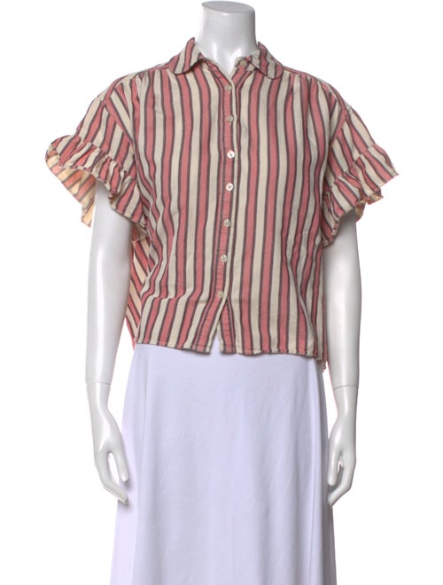 The Great Striped Short Sleeve Button-Up Top