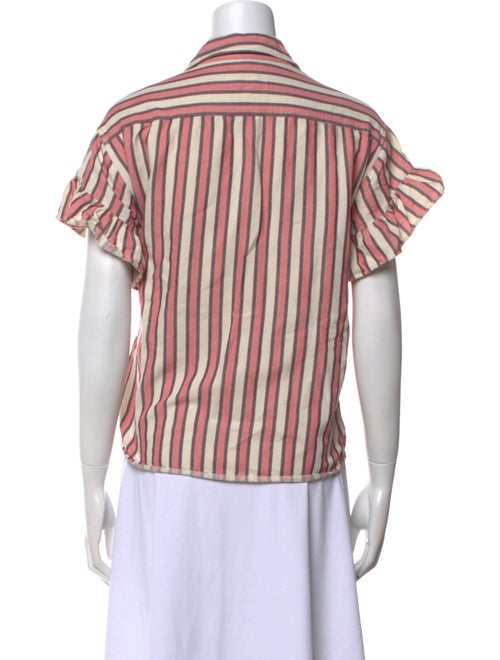 The Great Striped Short Sleeve Button-Up Top