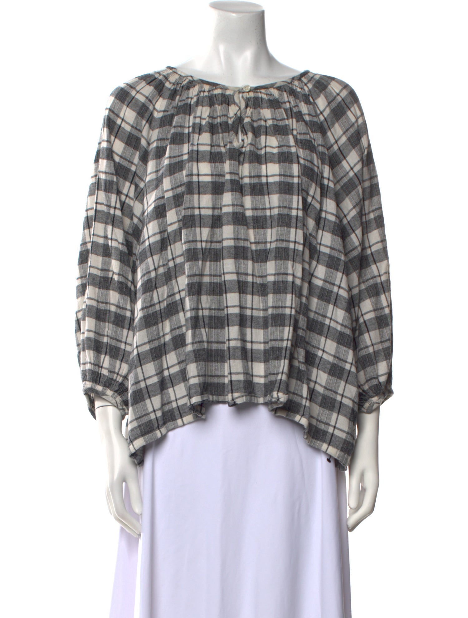 The Great Plaid Print Scoop Neck Blouse
