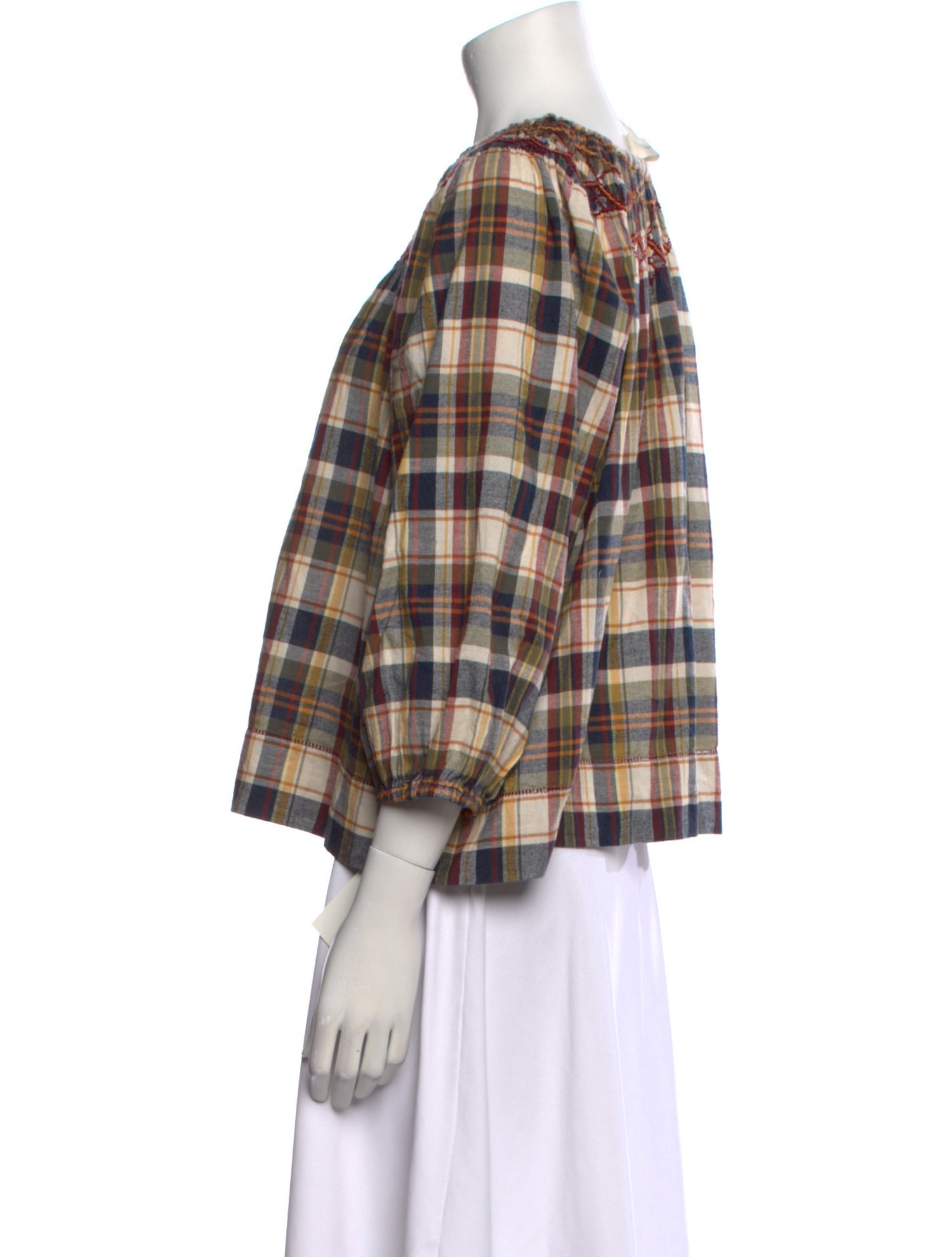 The Great Plaid Print Bateau Neckline Top