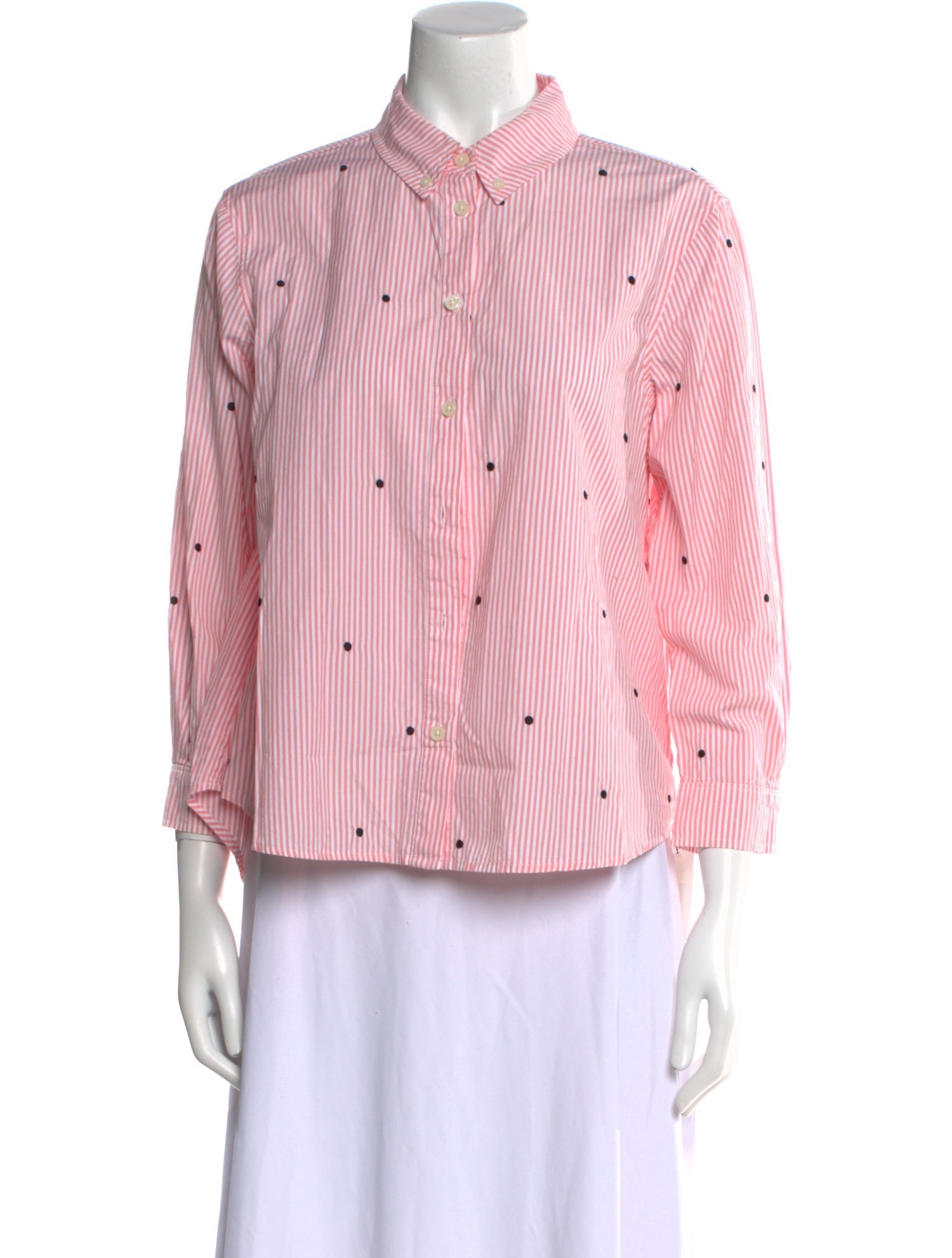 The Great Striped Three-Quarter Sleeve Button-Up Top