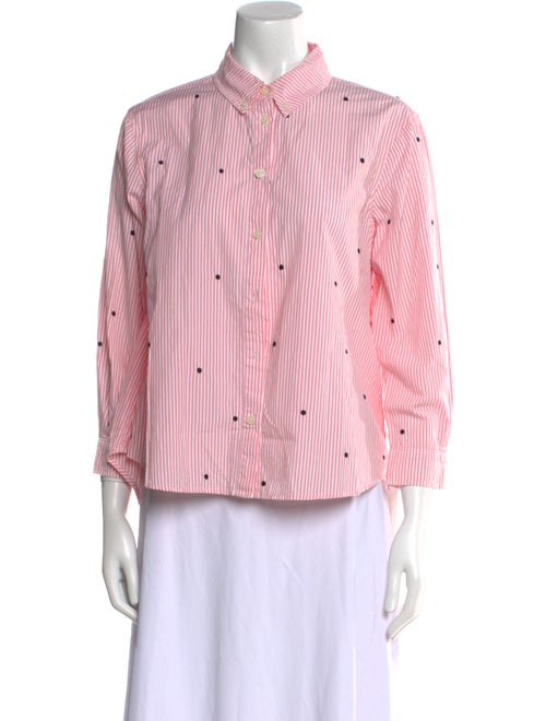 The Great Striped Three-Quarter Sleeve Button-Up Top