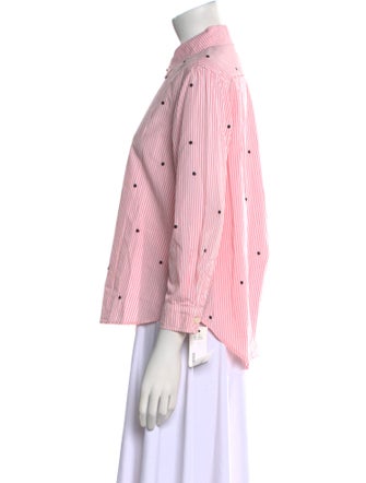 The Great Striped Three-Quarter Sleeve Button-Up Top