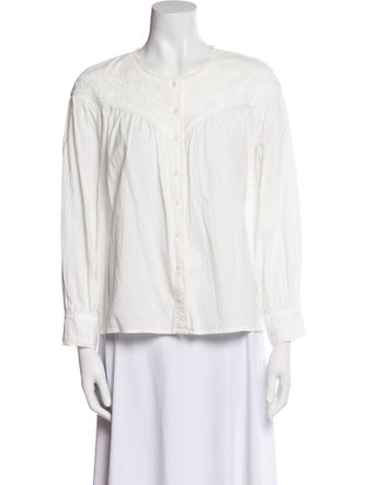 The Great Crew Neck Long Sleeve Button-Up Top