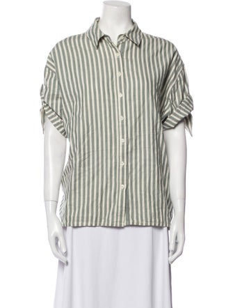 The Great Striped Short Sleeve Button-Up Top