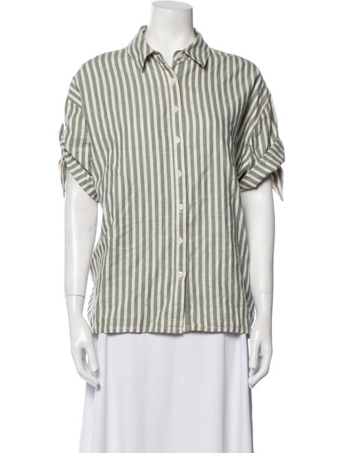 The Great Striped Short Sleeve Button-Up Top