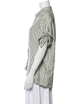 The Great Striped Short Sleeve Button-Up Top