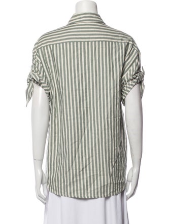 The Great Striped Short Sleeve Button-Up Top