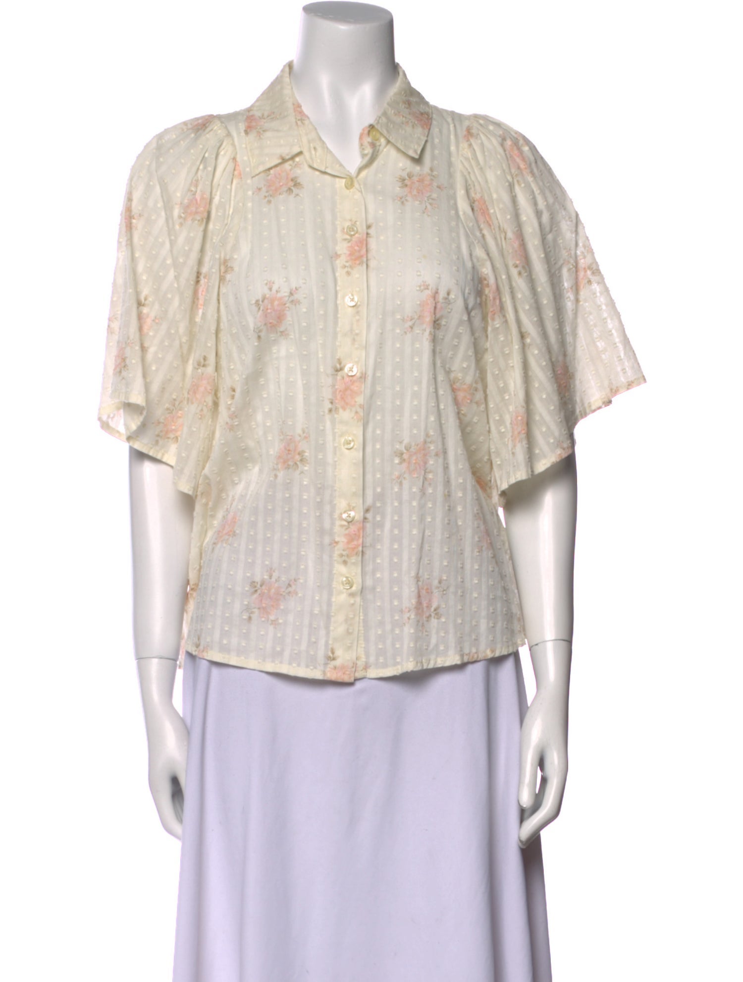 The Great Printed Three-Quarter Sleeve Button-Up Top