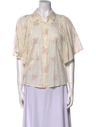 The Great Printed Three-Quarter Sleeve Button-Up Top
