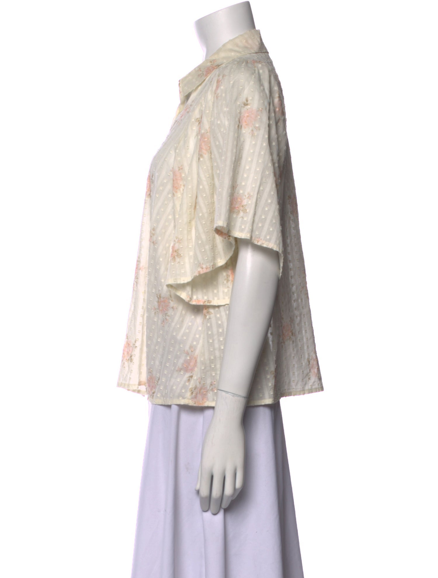 The Great Printed Three-Quarter Sleeve Button-Up Top