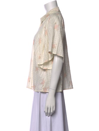 The Great Printed Three-Quarter Sleeve Button-Up Top