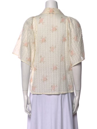 The Great Printed Three-Quarter Sleeve Button-Up Top