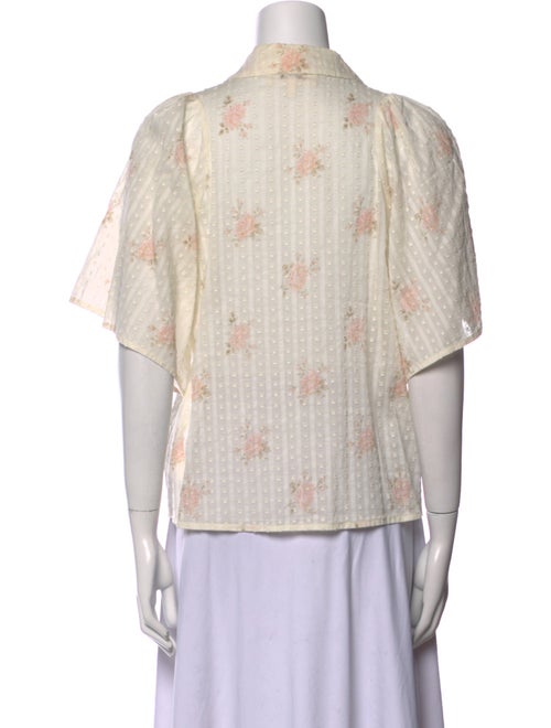 The Great Printed Three-Quarter Sleeve Button-Up Top