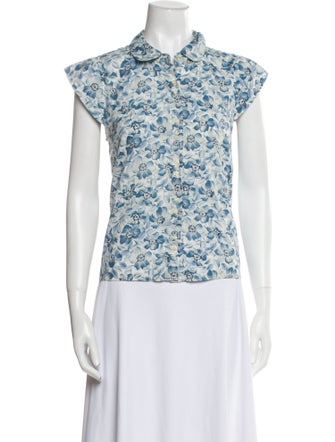 The Great Floral Print Short Sleeve Button-Up Top