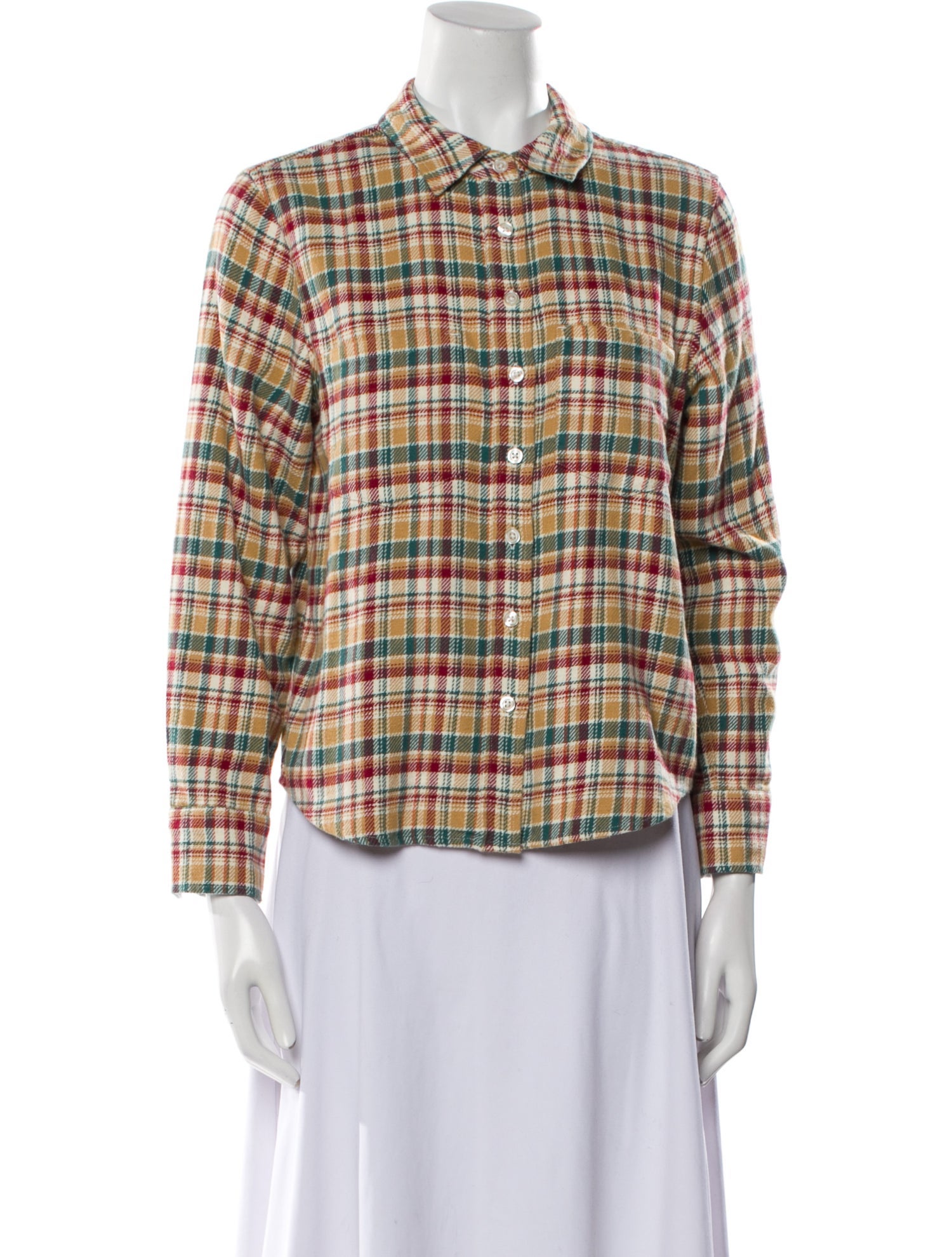 The Great Plaid Print Three-Quarter Sleeve Button-Up Top