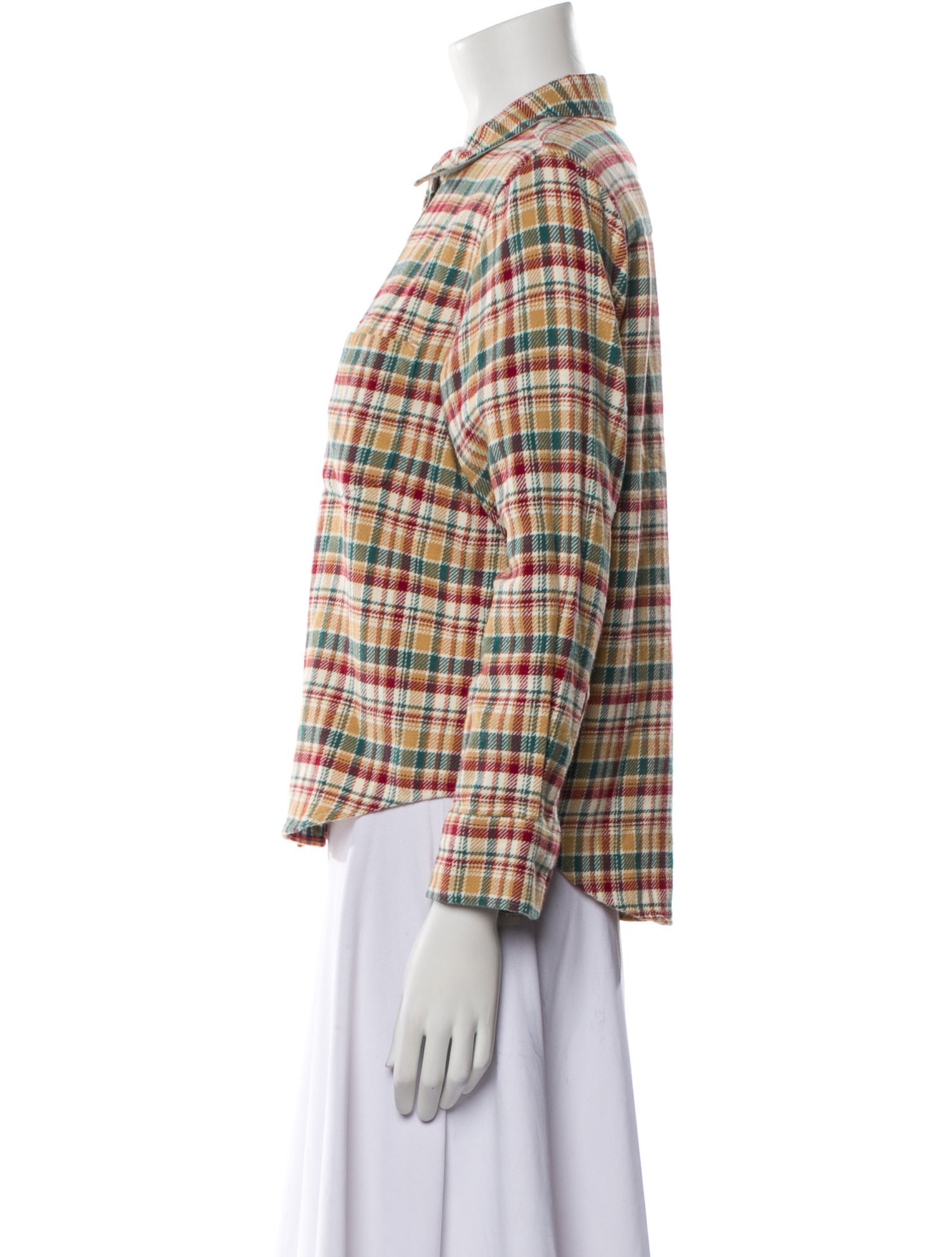 The Great Plaid Print Three-Quarter Sleeve Button-Up Top