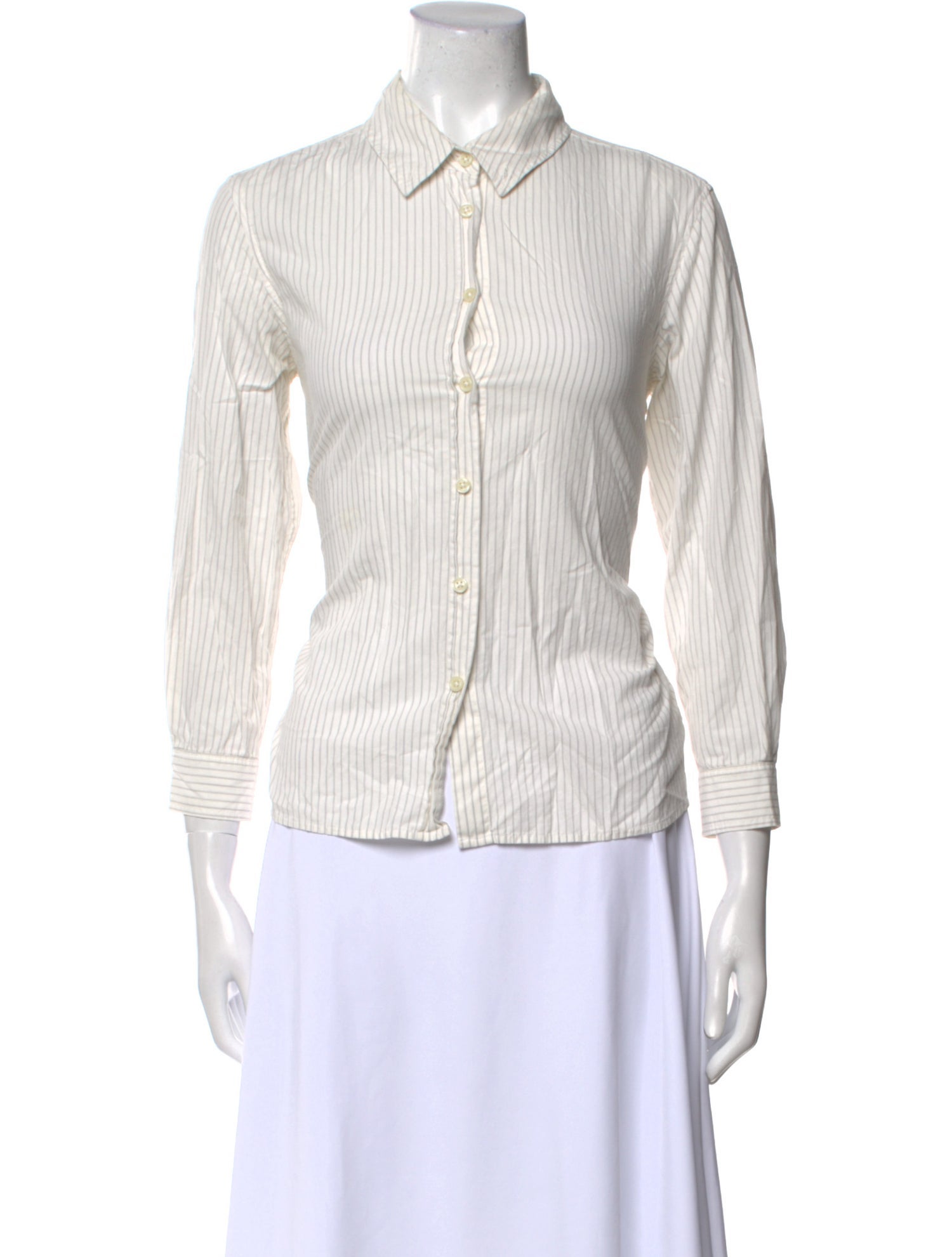 The Great Striped Three-Quarter Sleeve Button-Up Top