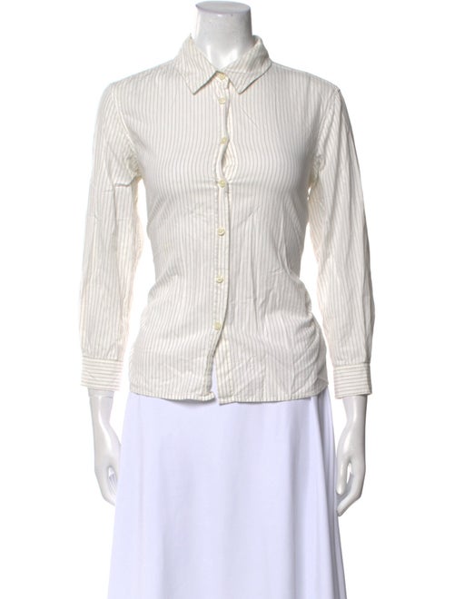 The Great Striped Three-Quarter Sleeve Button-Up Top