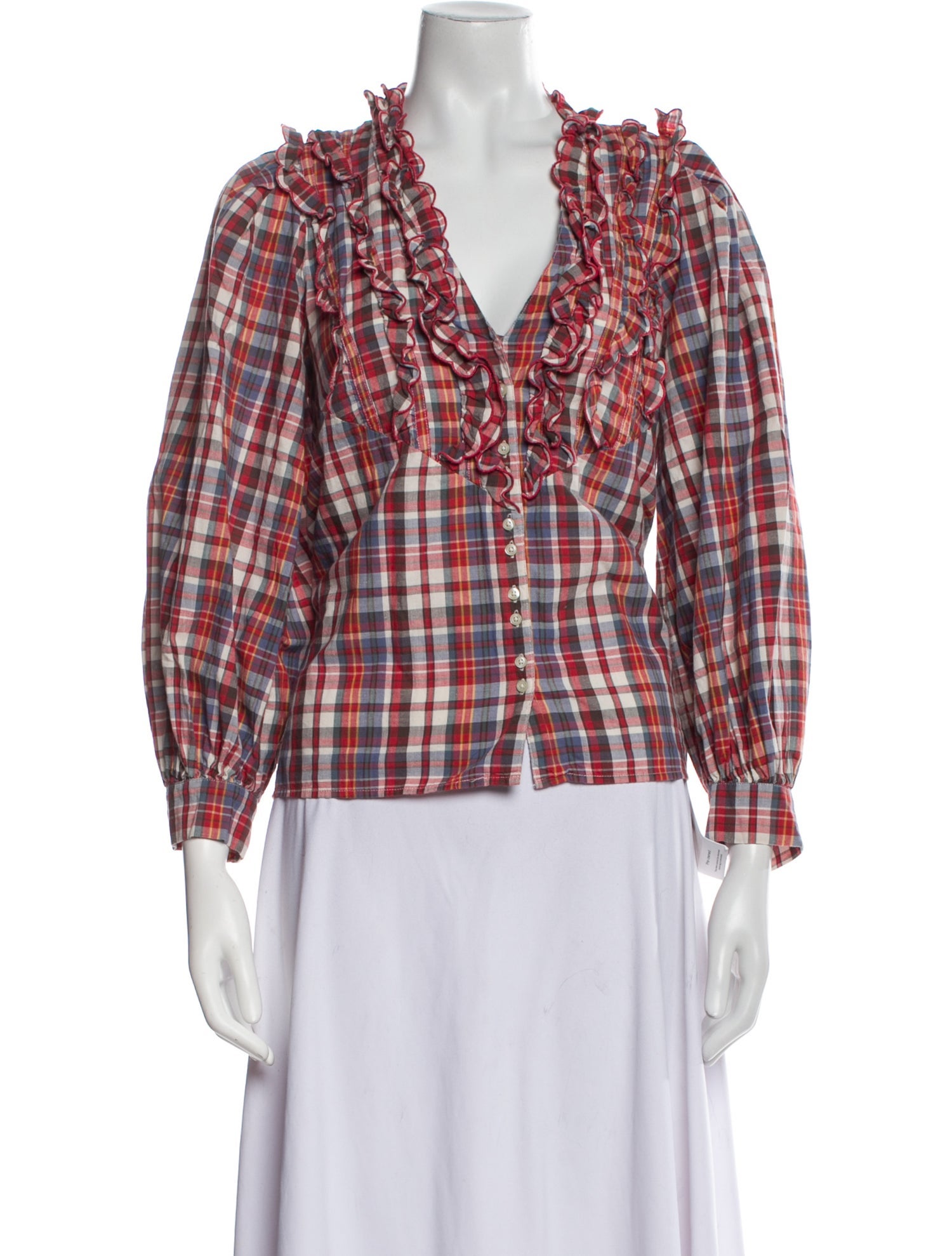 The Great Plaid Print V-Neck Button-Up Top