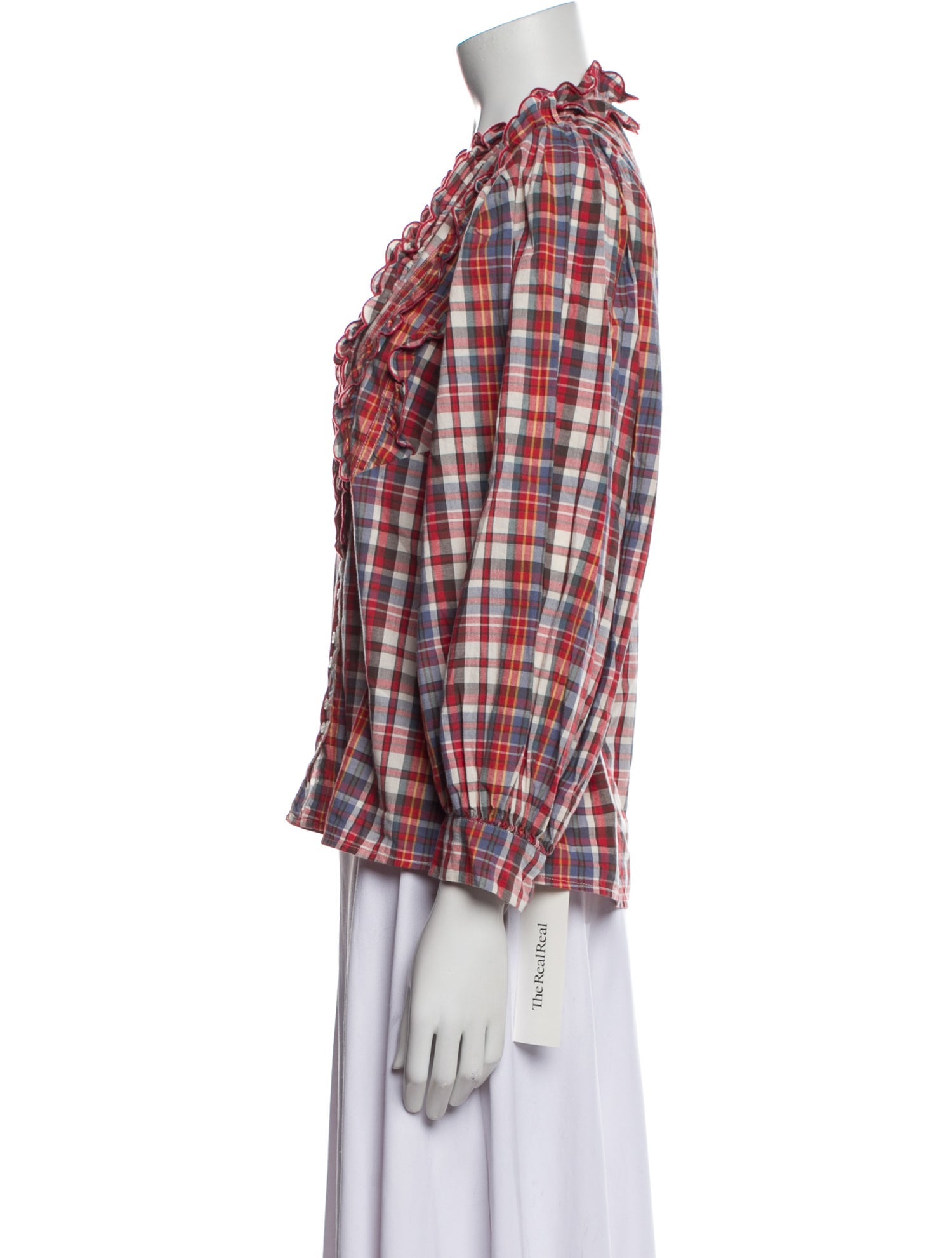 The Great Plaid Print V-Neck Button-Up Top