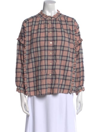 The Great Plaid Print Mock Neck Blouse