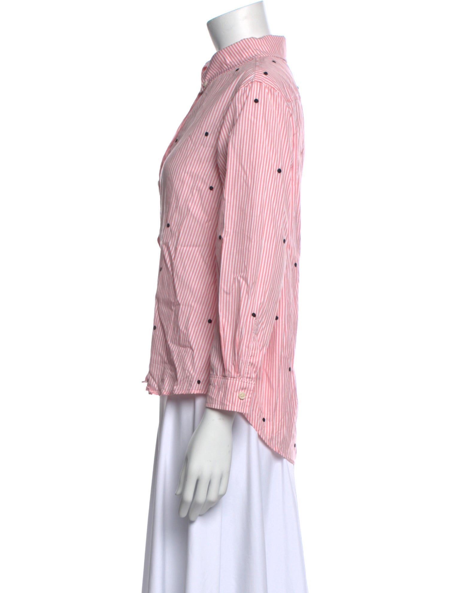 The Great Striped Three-Quarter Sleeve Button-Up Top