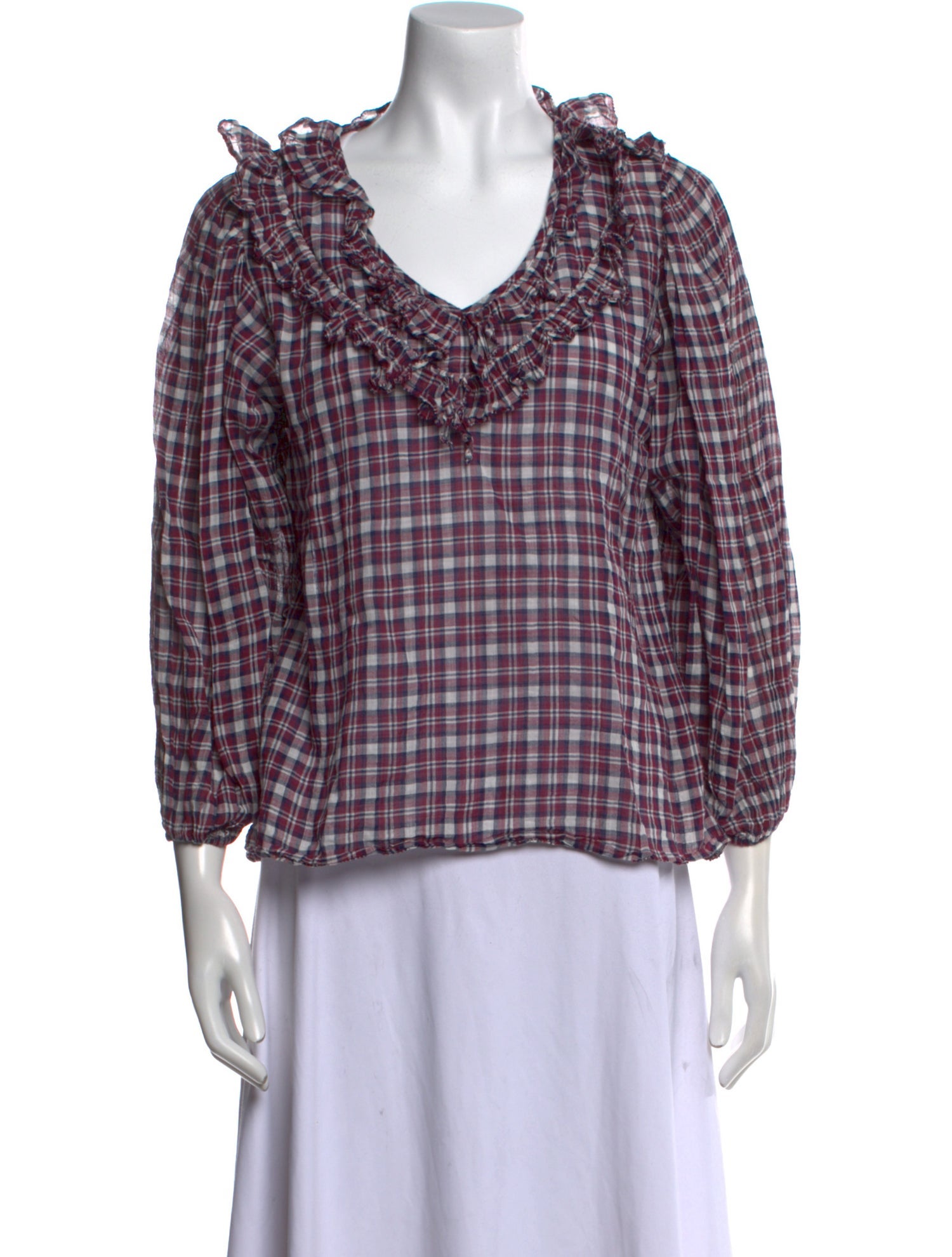 The Great Plaid Print V-Neck Blouse