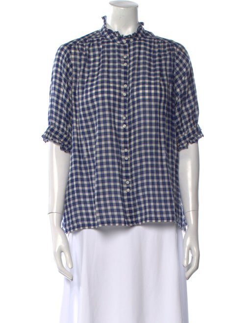 The Great Plaid Print Mock Neck Button-Up Top