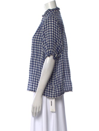 The Great Plaid Print Mock Neck Button-Up Top