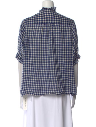 The Great Plaid Print Mock Neck Button-Up Top
