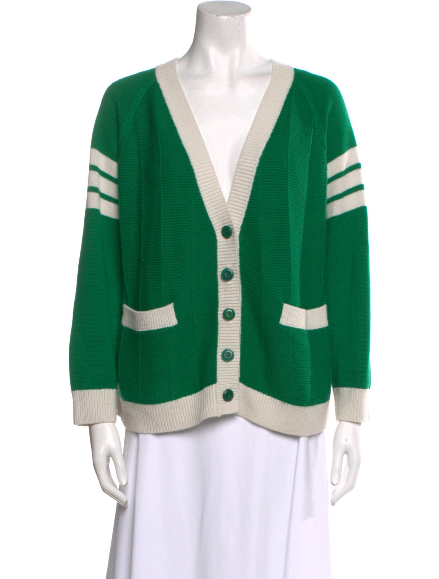 The Great Striped V-Neck Sweater