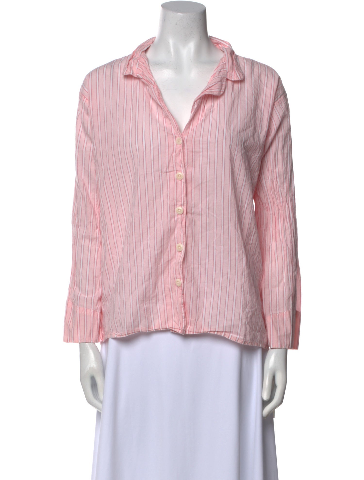 The Great Striped V-Neck Button-Up Top