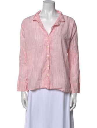 The Great Striped V-Neck Button-Up Top