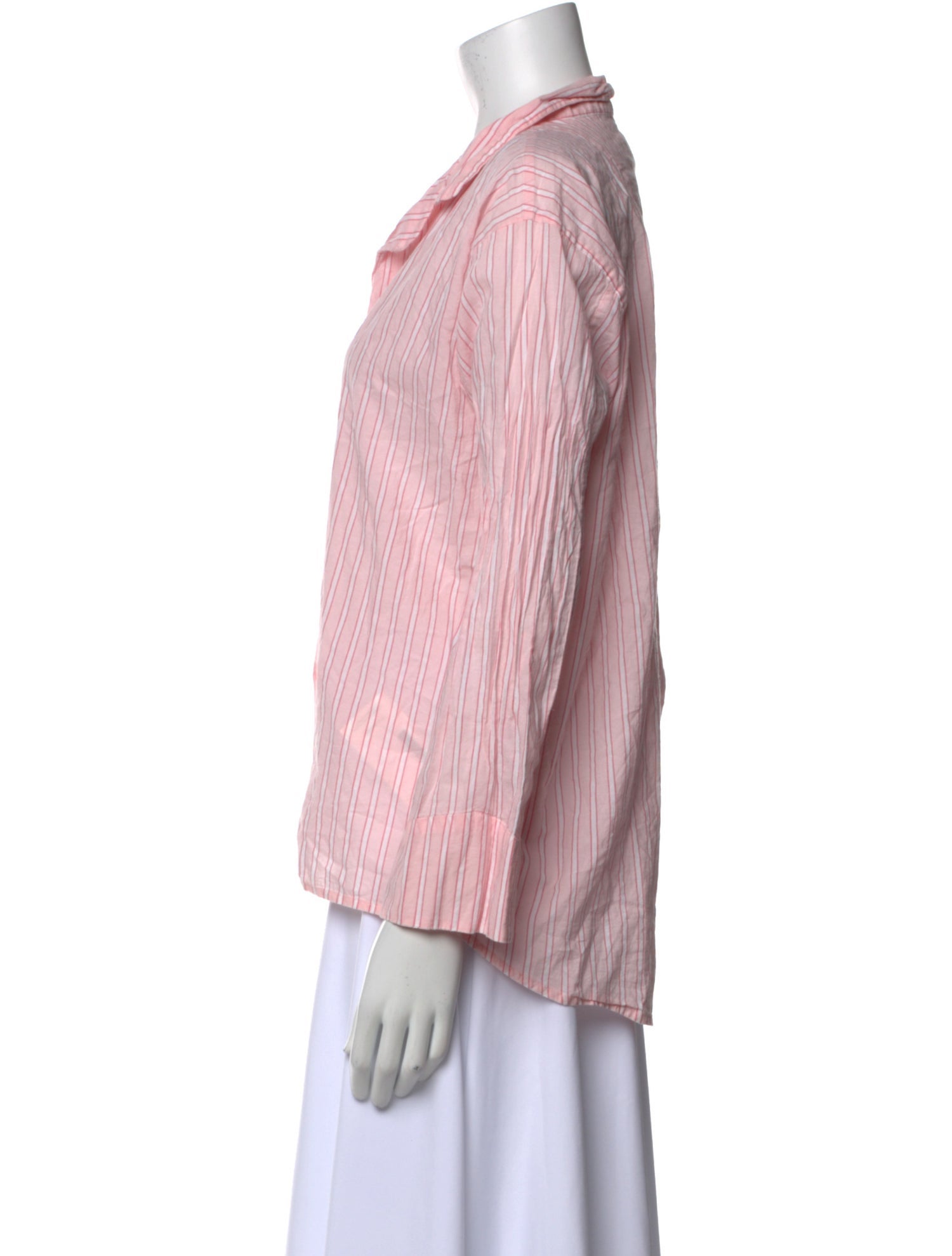 The Great Striped V-Neck Button-Up Top