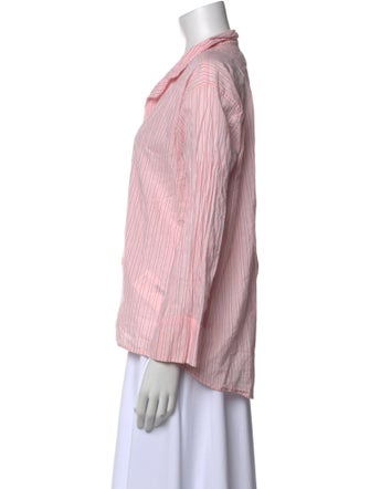 The Great Striped V-Neck Button-Up Top