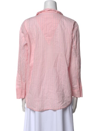 The Great Striped V-Neck Button-Up Top