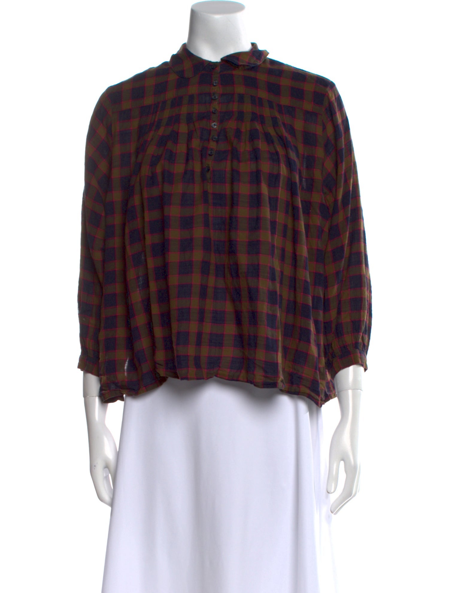 The Great Plaid Print Mock Neck Blouse