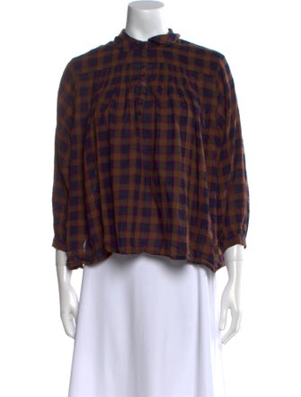 The Great Plaid Print Mock Neck Blouse