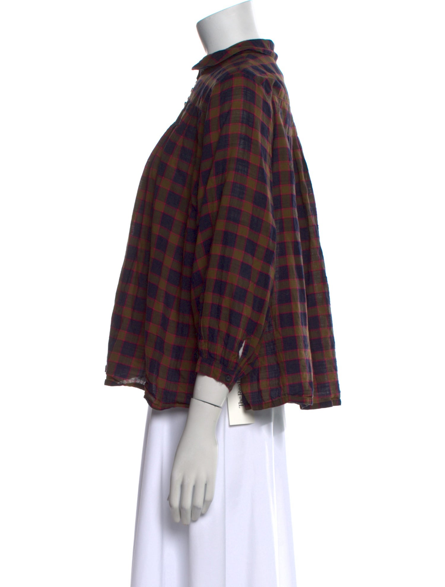 The Great Plaid Print Mock Neck Blouse