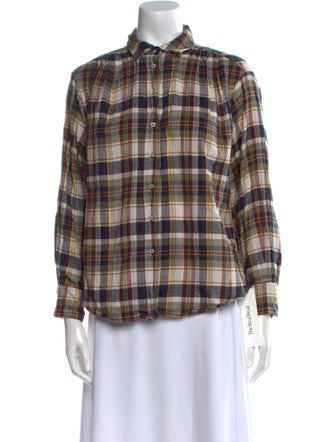 The Great Plaid Print Mock Neck Button-Up Top