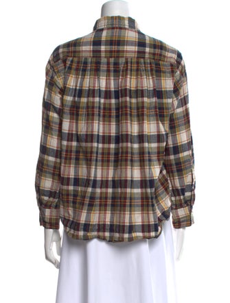 The Great Plaid Print Mock Neck Button-Up Top