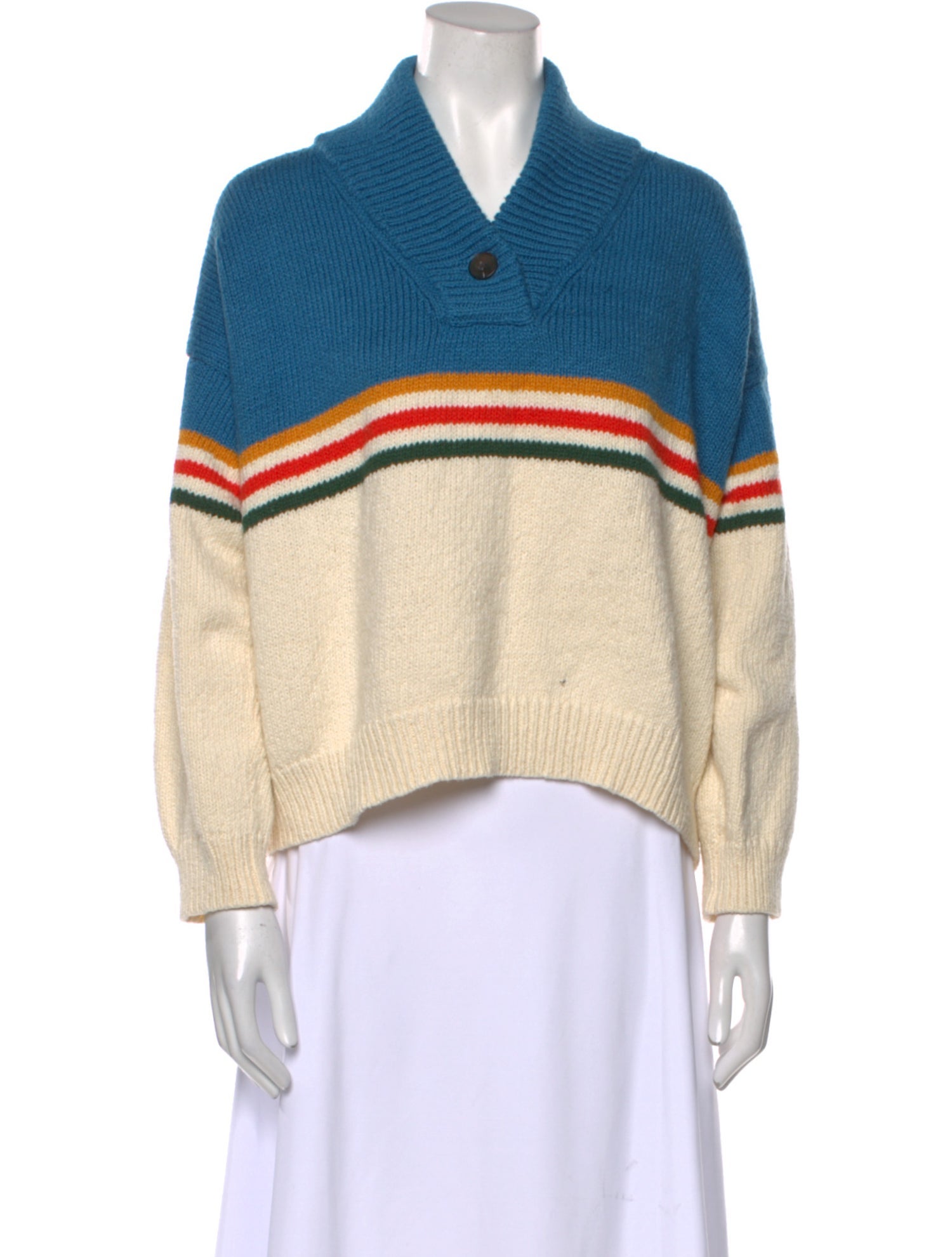 The Great Striped V-Neck Sweater