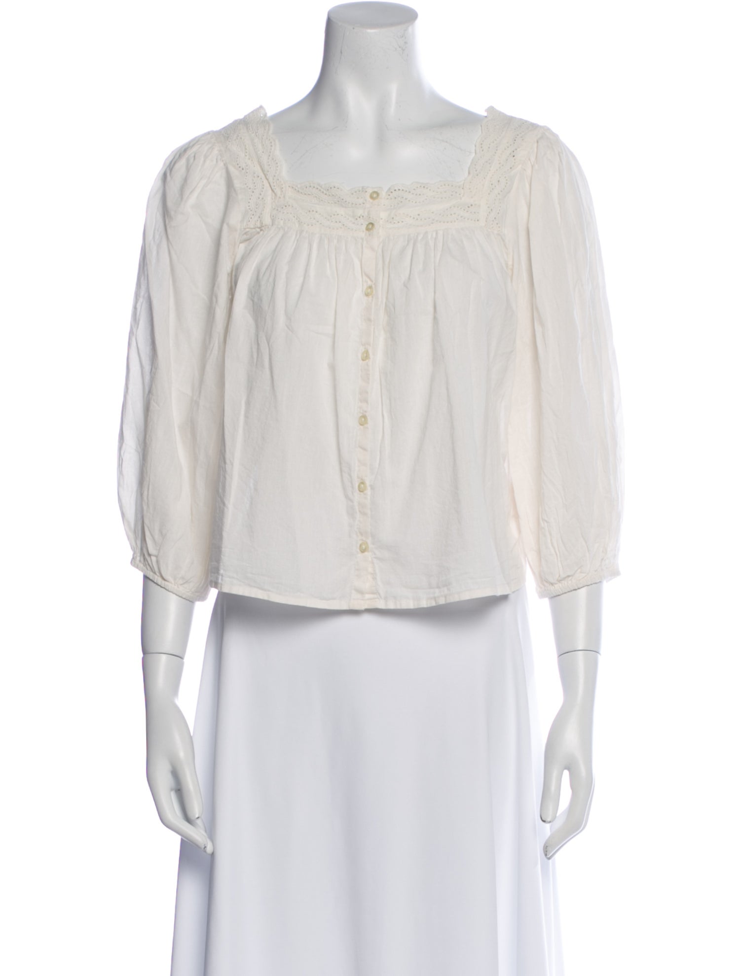 The Great Square Neckline Three-Quarter Sleeve Crop Top